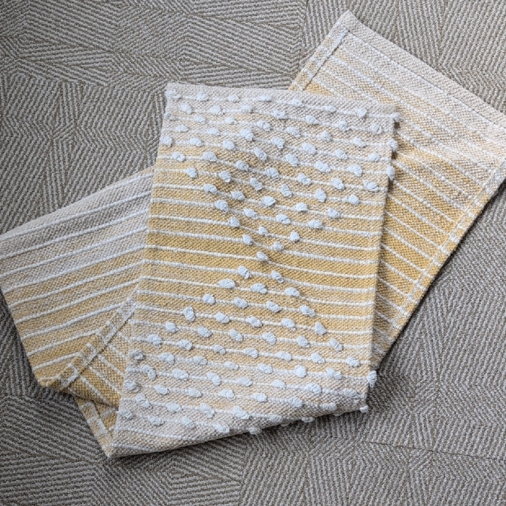 ☀️ Cotton Runner - Table Or Rug - Sunny Ombre Yellow Cream Tan Stripe Diamond